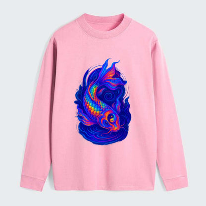 Sacred koi with scales reflecting rainbow prisms, yin-yang patterns in - Classic Long Sleeve Shirt - Pink