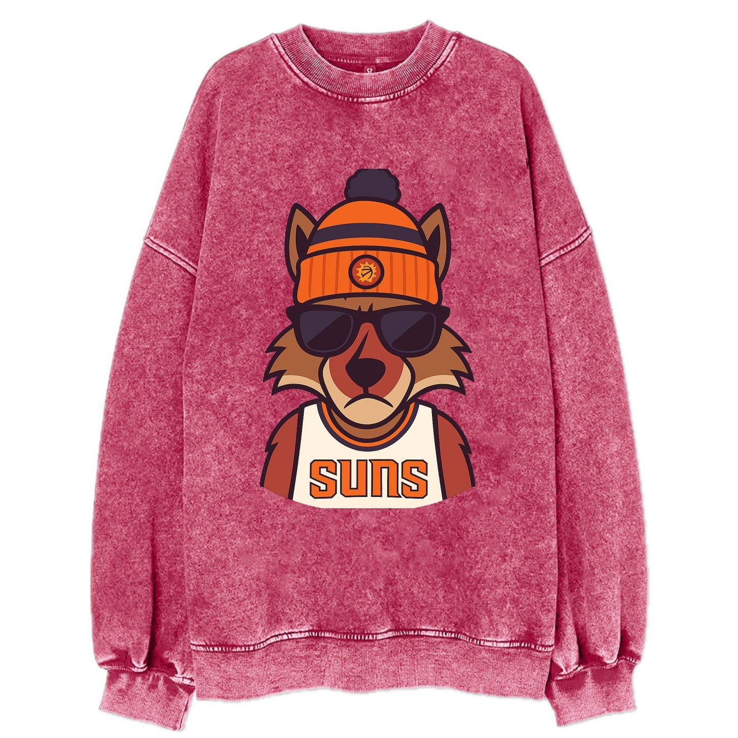 Arizona Coyote wearing Suns beanie with desert sun patch and wayfarer - Vintage Sweatshirt - Pink