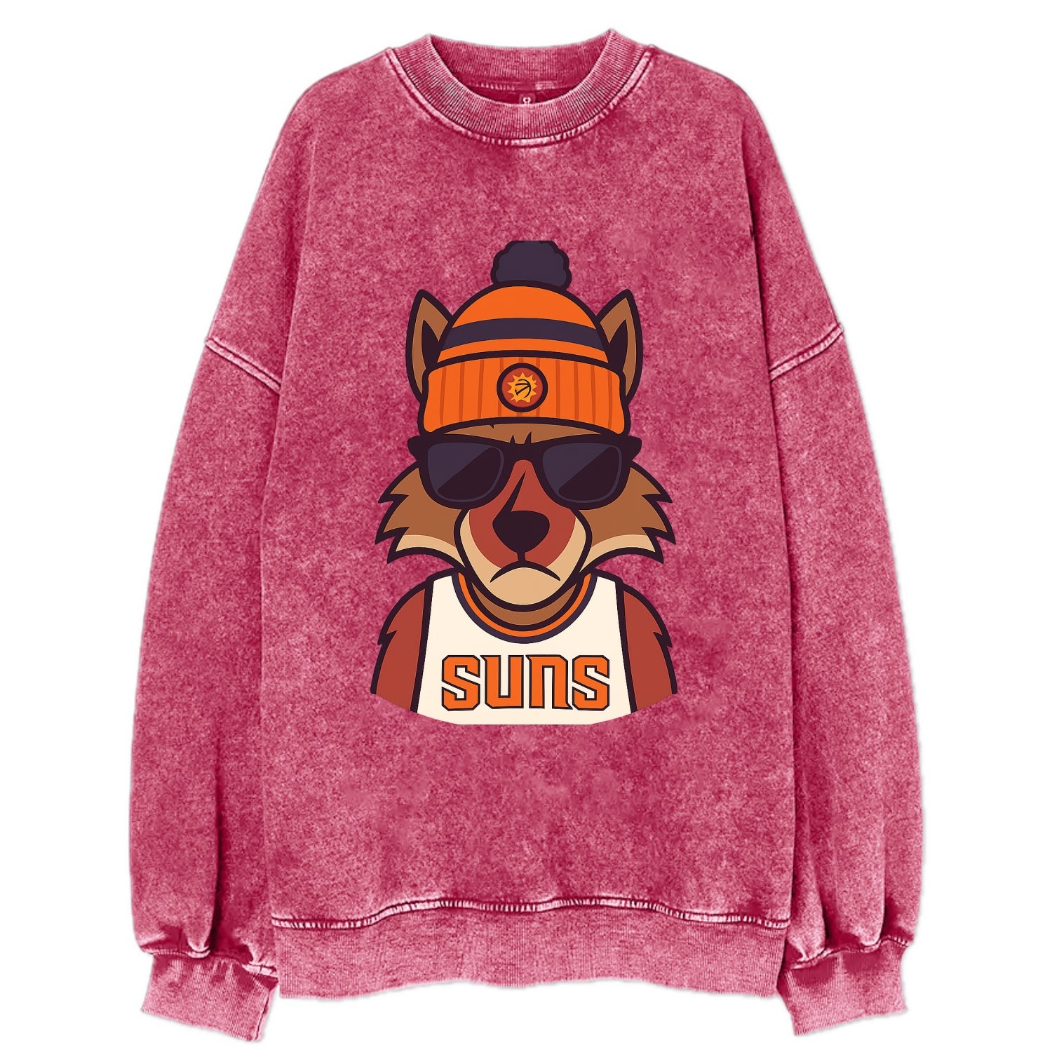 Arizona Coyote wearing Suns beanie with desert sun patch and wayfarer - Vintage Sweatshirt - Pink