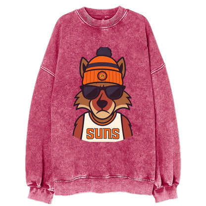 Arizona Coyote wearing Suns beanie with desert sun patch and wayfarer - Vintage Sweatshirt - Pink