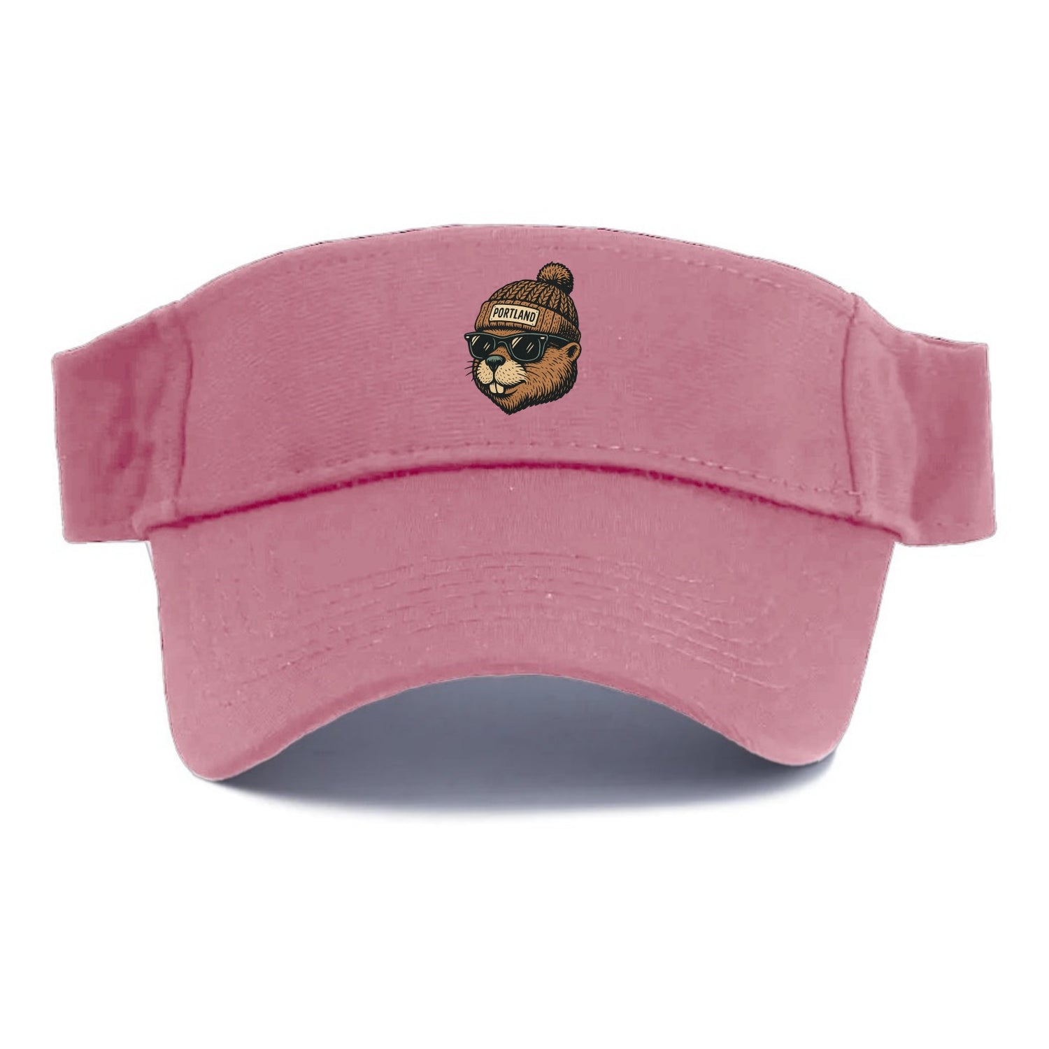Portland Beaver wearing Portland beanie with pom pom and wayfarer sunglasses - Visor - Pink
