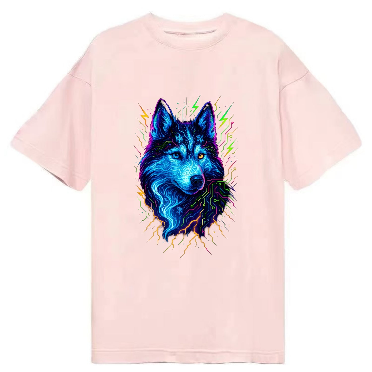 Siberian husky with ice-crystal flowing patterns, electric blue and white swirls, - Classic T-shirt - Pink