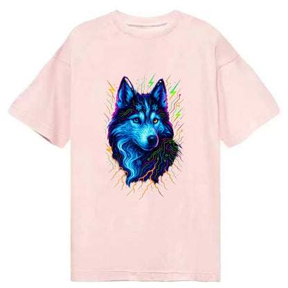 Siberian husky with ice-crystal flowing patterns, electric blue and white swirls, - Classic T-shirt - Pink
