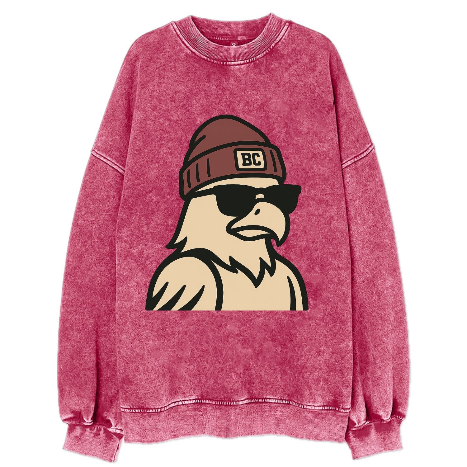 Chestnut Hill Eagle wearing Boston College beanie with BC patch - Vintage Sweatshirt - Pink