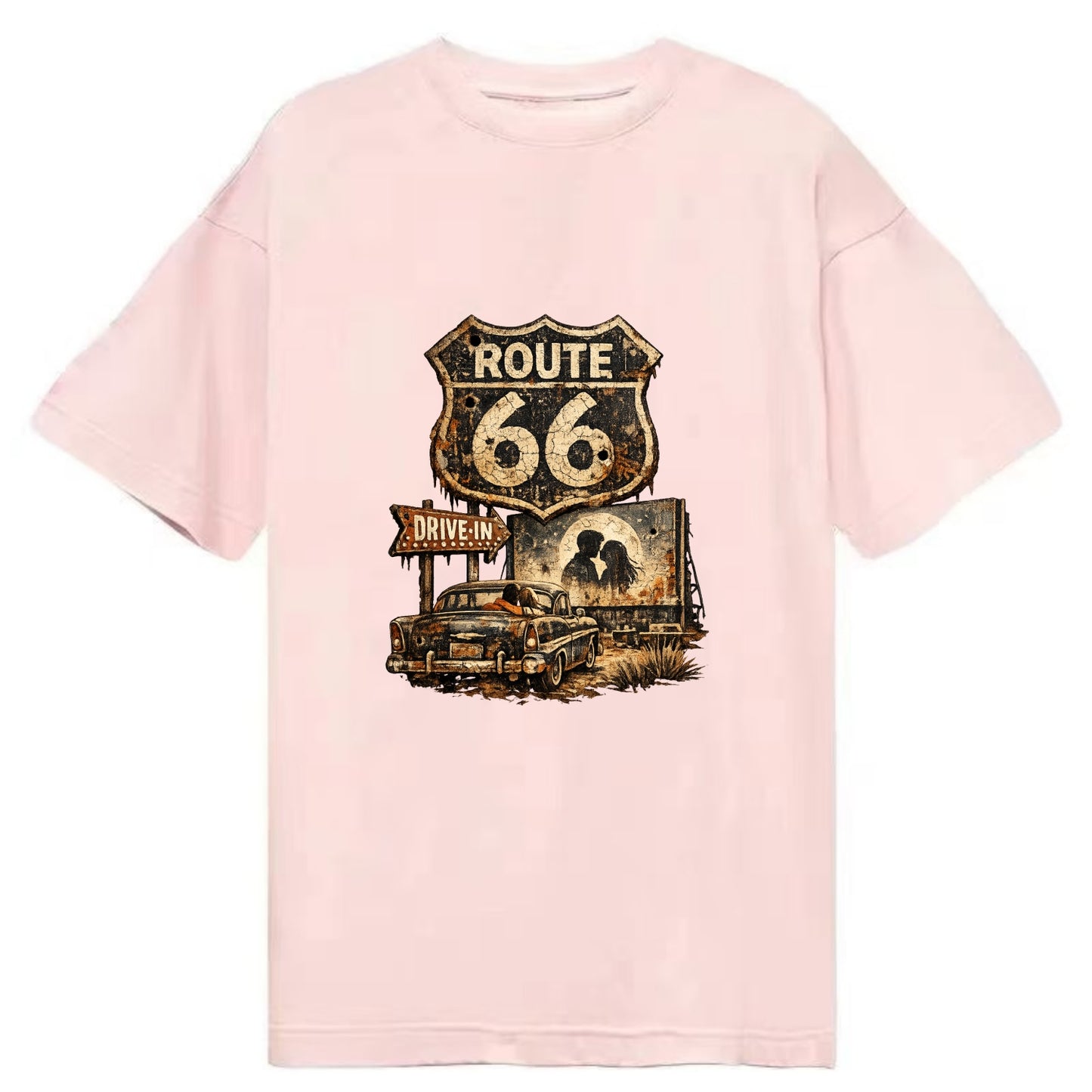 DRIVE-IN | Classic car at drive-in theater | Movie night romance | Americana - Classic T-shirt - Pink