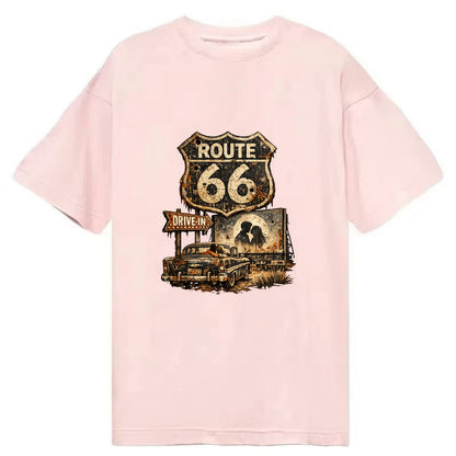 DRIVE-IN | Classic car at drive-in theater | Movie night romance | Americana - Classic T-shirt - Pink