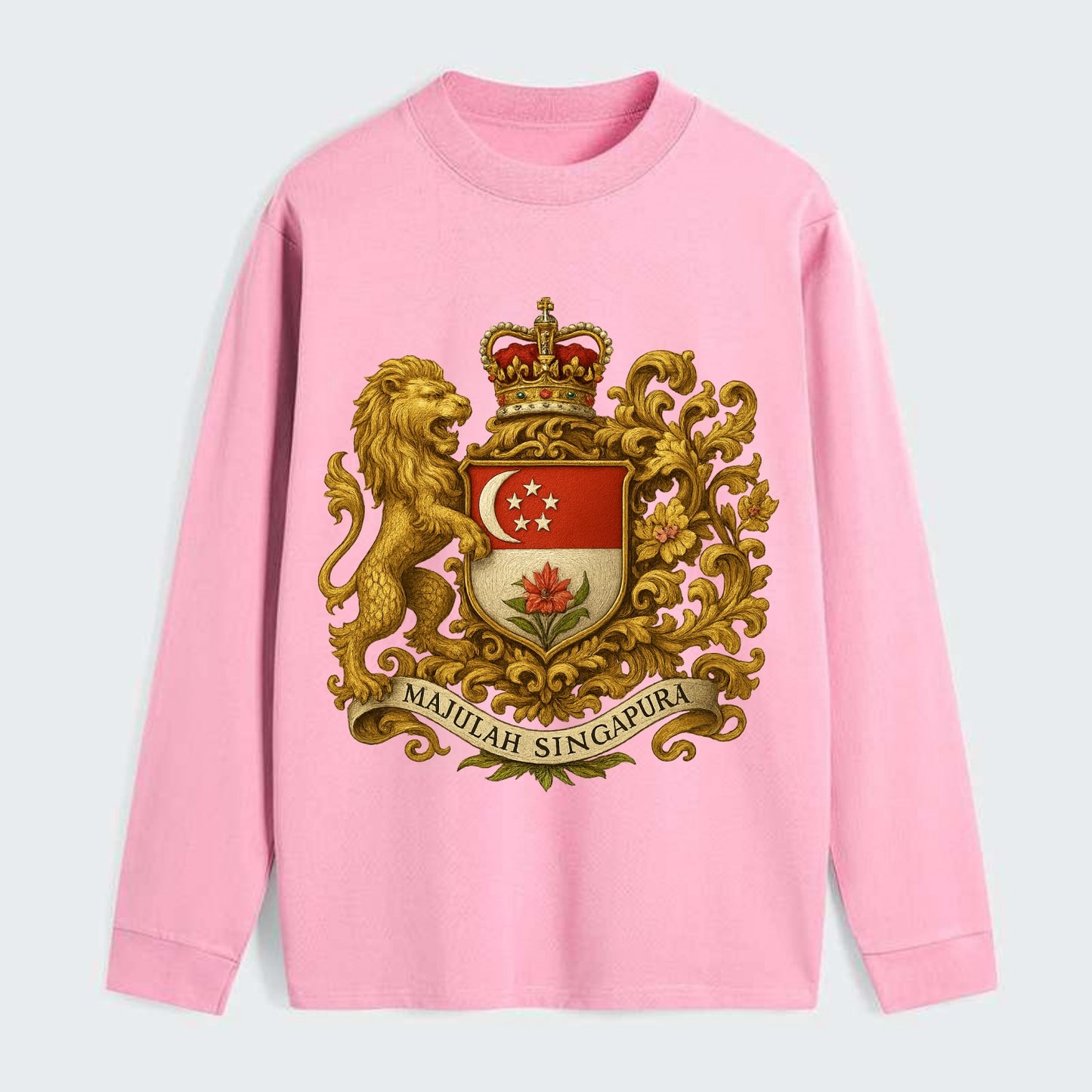Singapore Merlion Emblem - Classic Long Sleeve Shirt - Pink