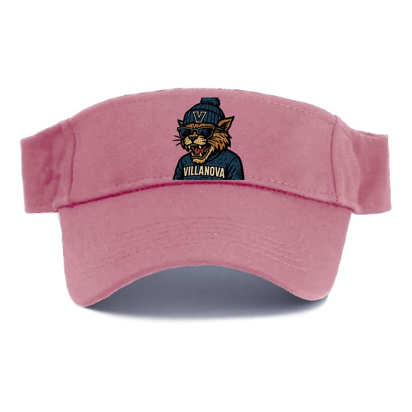Villanova Wildcat wearing Villanova beanie with V patch - Visor - Pink