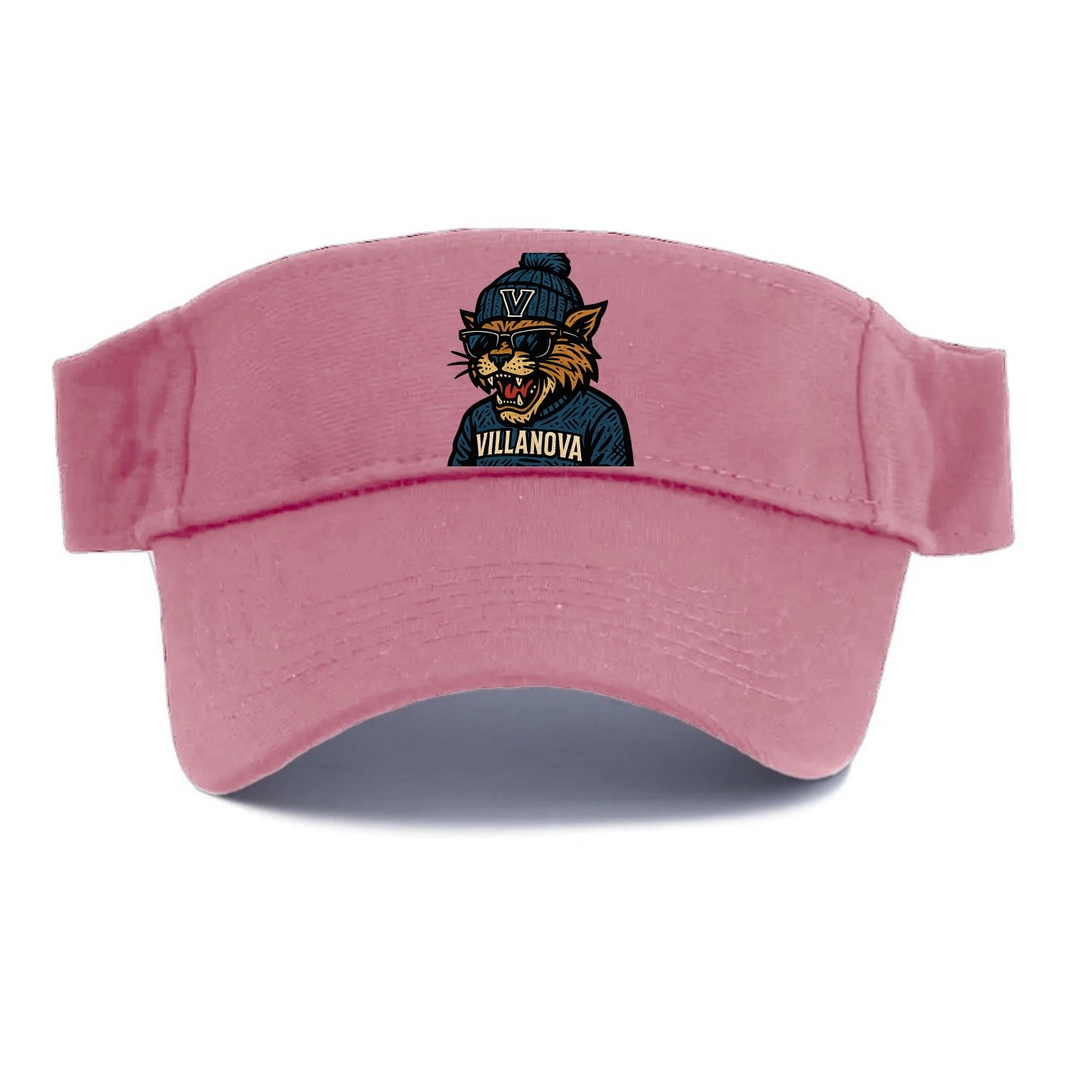 Villanova Wildcat wearing Villanova beanie with V patch - Visor - Pink