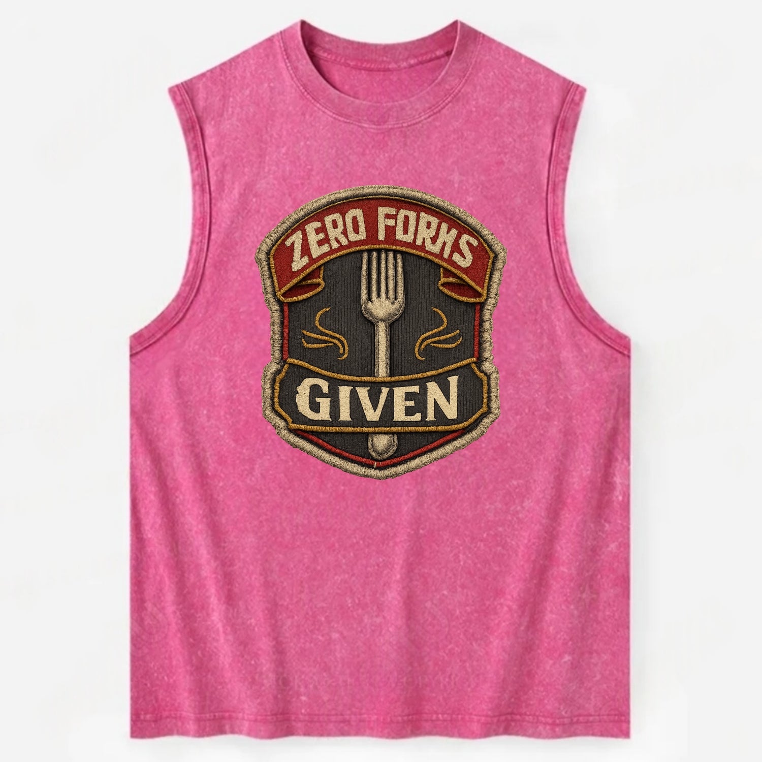 ZERO FORKS GIVEN - fork with text in silver , no cares attitude - Vintage Washed Tank - Pink