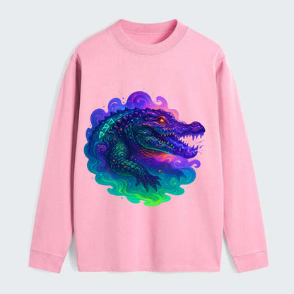 Primordial crocodile with scales pulsing plasma energy in green and - Classic Long Sleeve Shirt - Pink