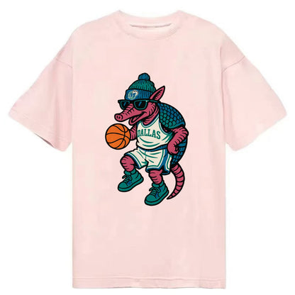 Dallas Armadillo wearing Mavericks beanie with cowboy hat patch and wayfarer - Classic T-shirt - Pink
