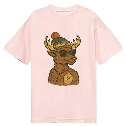 Edmonton Elk wearing Edmonton beanie with pom pom and wayfarer sunglasses - Classic T-shirt - Pink