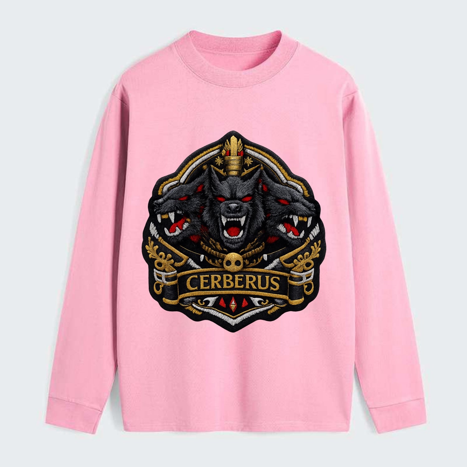 CERBERUS THREE HEADS - triple hound in black and red , underworld - Classic Long Sleeve Shirt - Pink