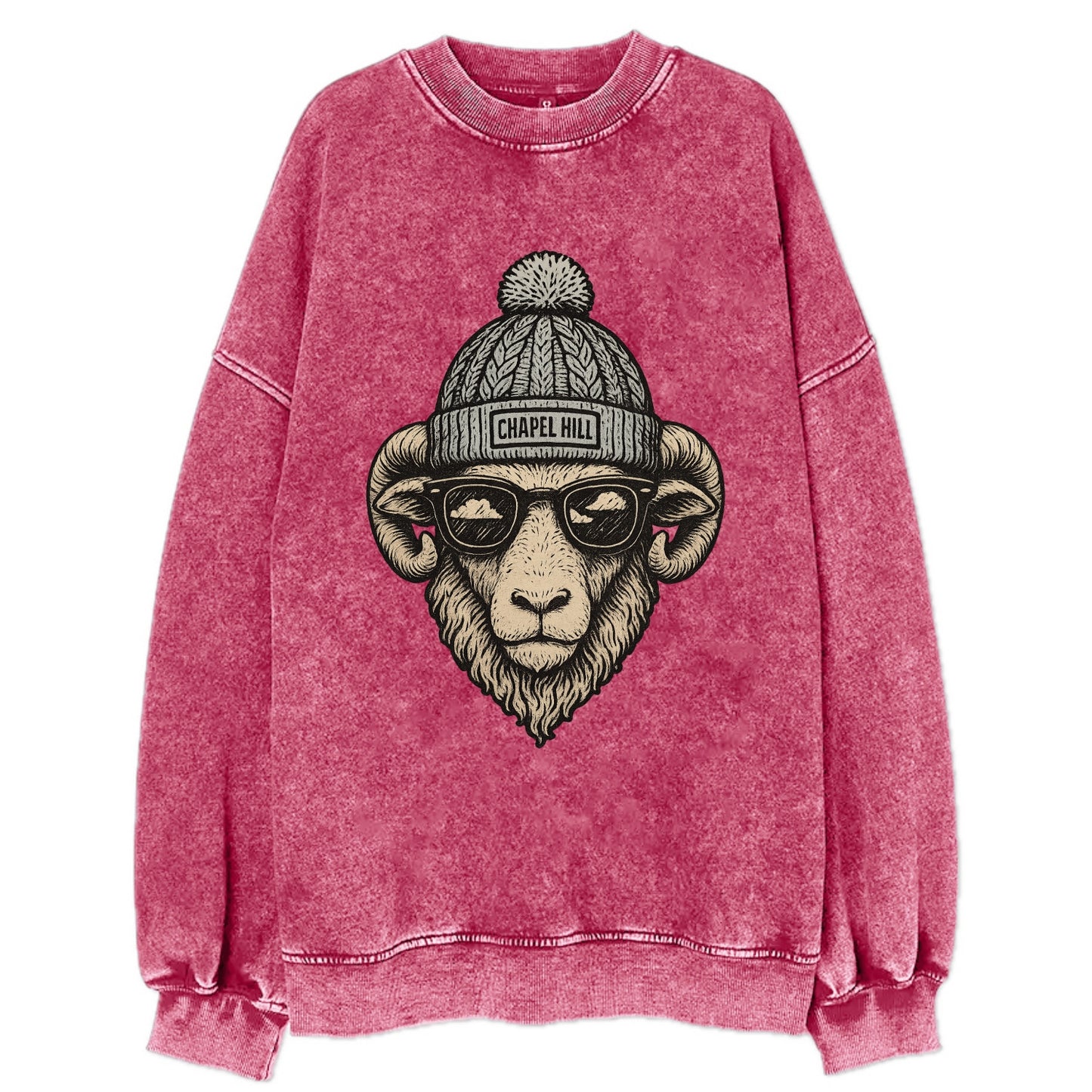 Chapel Hill Tar Heel Ram wearing UNC bea - Vintage Sweatshirt - Pink