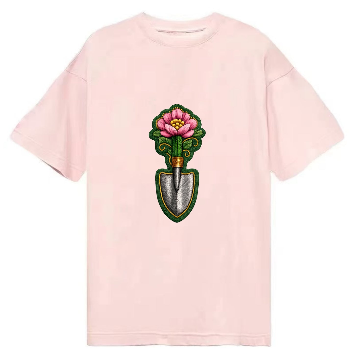 Embroidered patch design - GARDENING TROWEL FLOWER - garden tool with blooming - Classic T-shirt - Pink