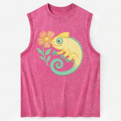 Yellow Chameleon - Vintage Washed Tank - Pink