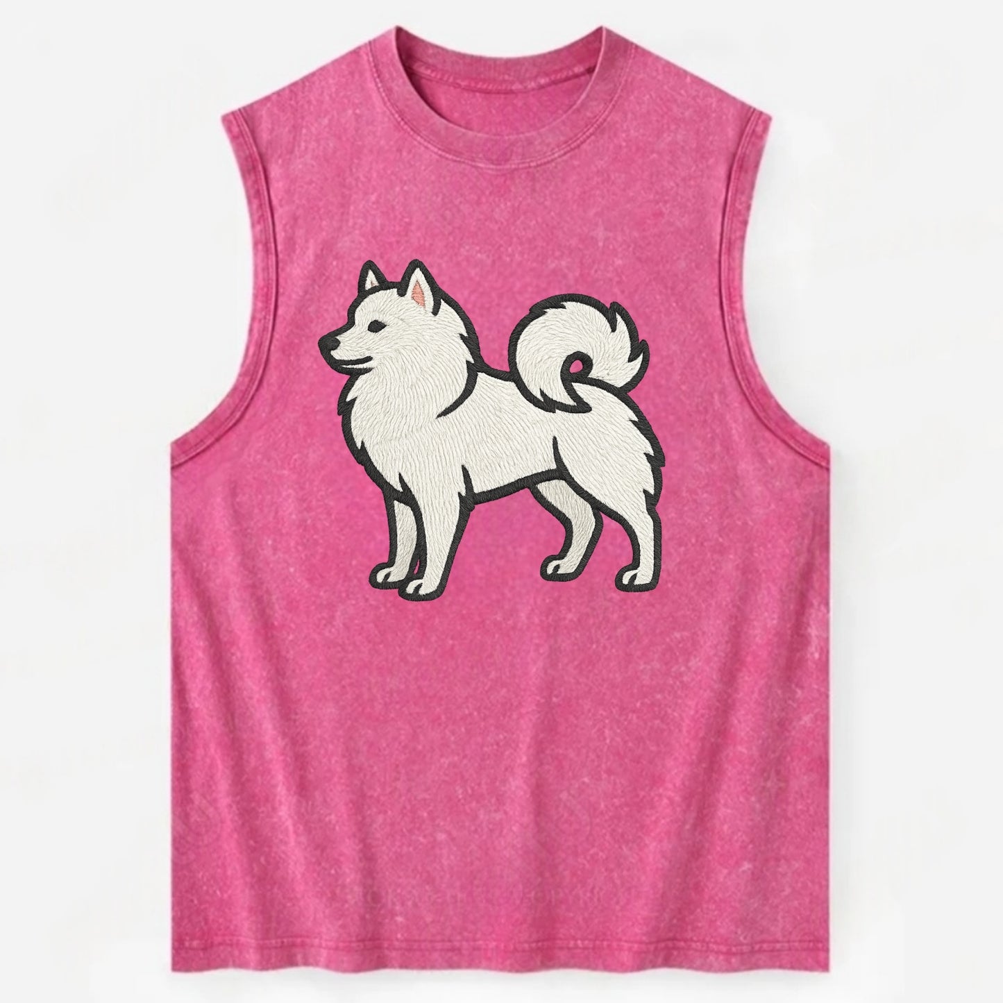 American Eskimo Dog - White spitz embroidered standing design - Vintage Washed Tank - Pink