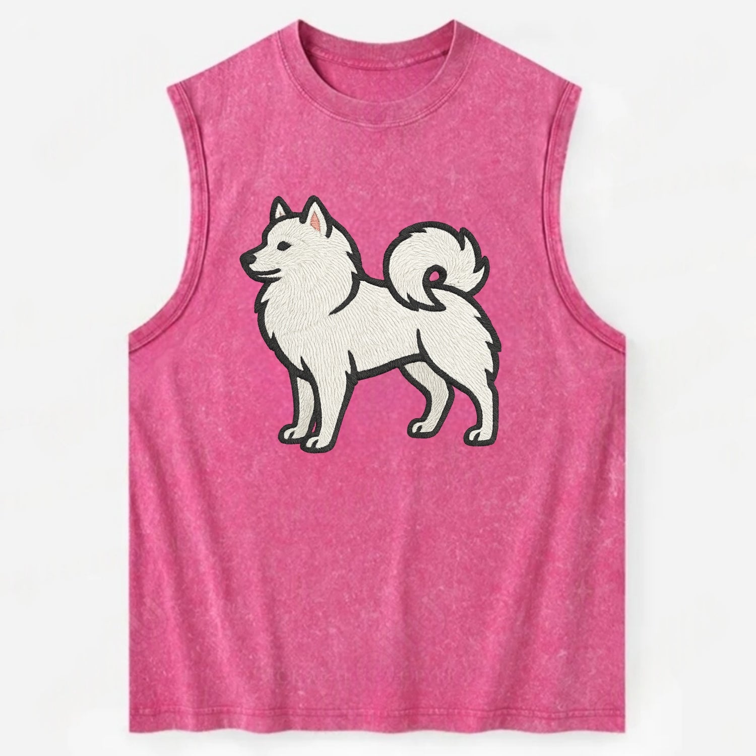 American Eskimo Dog - White spitz embroidered standing design - Vintage Washed Tank - Pink