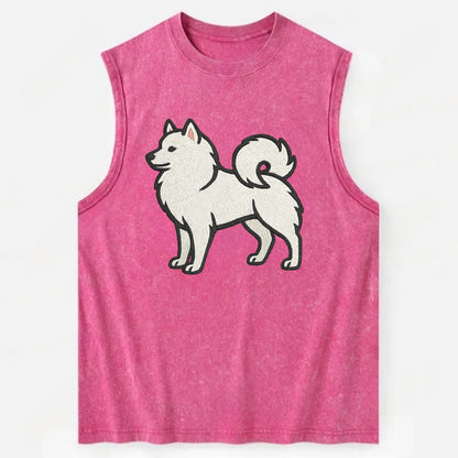 American Eskimo Dog - White spitz embroidered standing design - Vintage Washed Tank - Pink