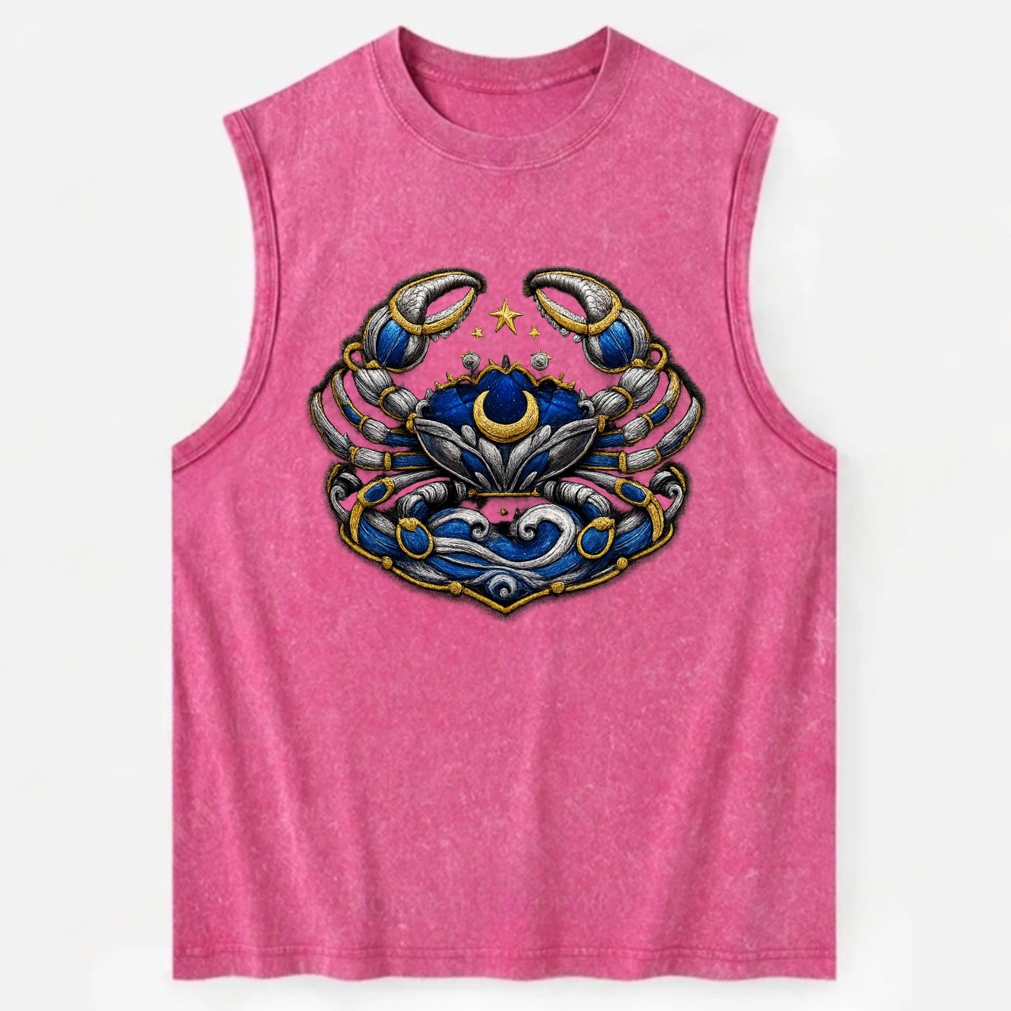 CANCER CRAB - protective crab in silver and blue , water sign - Vintage Washed Tank - Pink