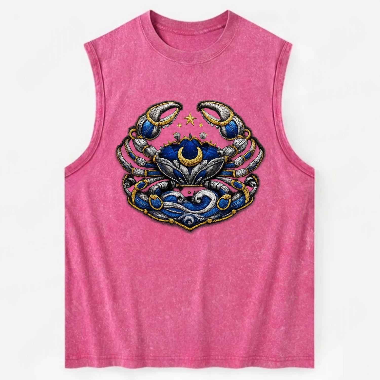 CANCER CRAB - protective crab in silver and blue , water sign - Vintage Washed Tank - Pink