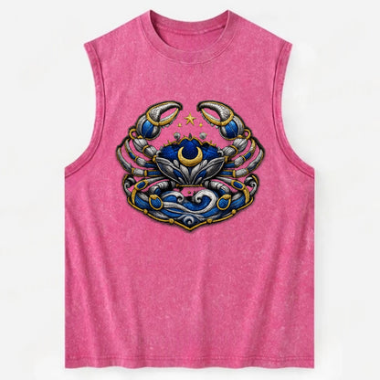 CANCER CRAB - protective crab in silver and blue , water sign - Vintage Washed Tank - Pink