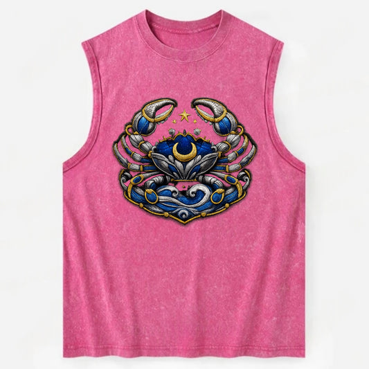 CANCER CRAB - protective crab in silver and blue , water sign - Vintage Washed Tank - Pink