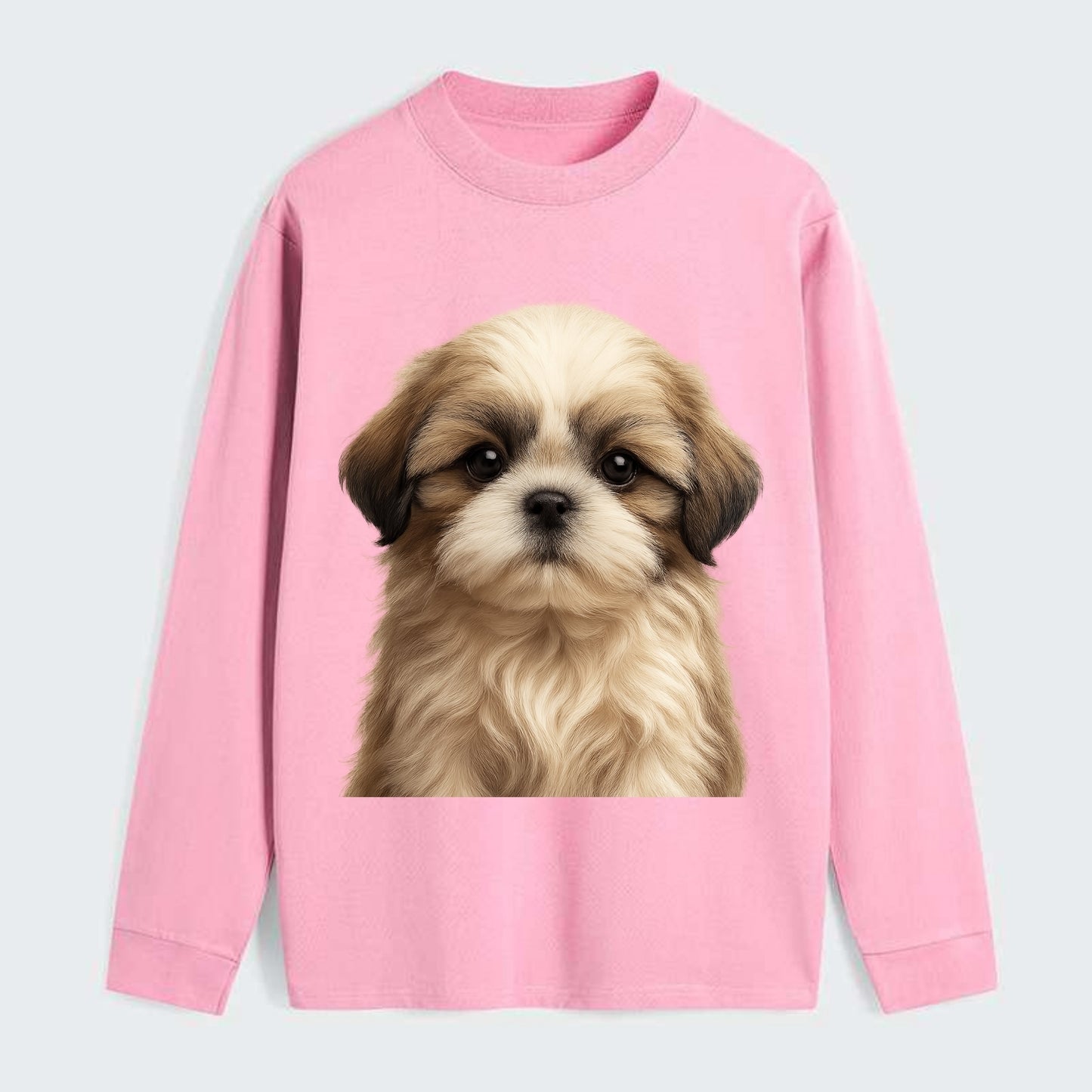Baby Shih Tzu Puppy - long flowing coat, flat face, big dark eyes, - Classic Long Sleeve Shirt - Pink