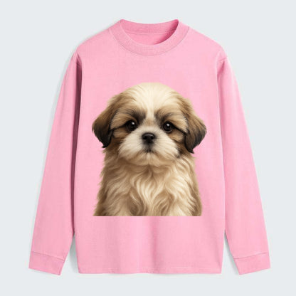 Baby Shih Tzu Puppy - long flowing coat, flat face, big dark eyes, - Classic Long Sleeve Shirt - Pink