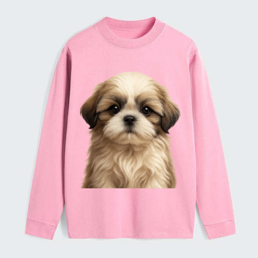 Baby Shih Tzu Puppy - long flowing coat, flat face, big dark eyes, - Classic Long Sleeve Shirt - Pink