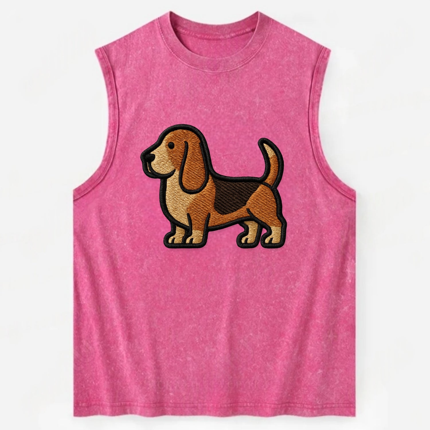 Basset Hound - Trendy low-rider design with prominent black outline - Vintage Washed Tank - Pink