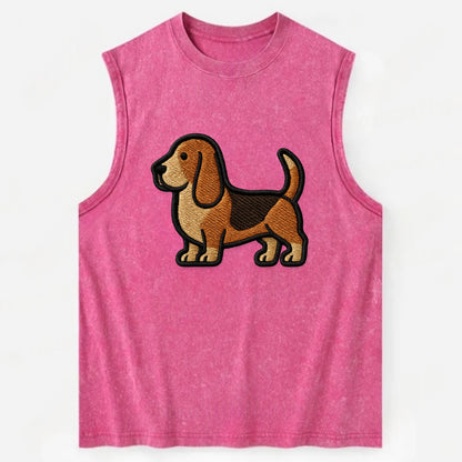 Basset Hound - Trendy low-rider design with prominent black outline - Vintage Washed Tank - Pink