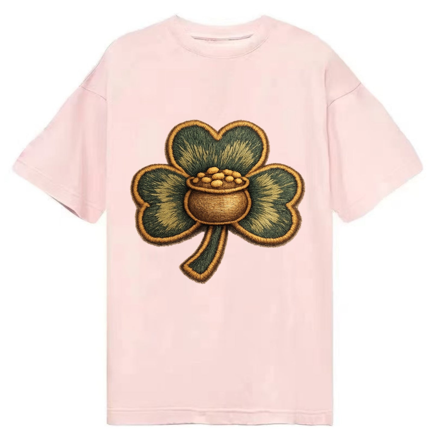 ST PATRICKS CLOVER - lucky clover with gold in green and gold , Irish luck - Classic T-shirt - Pink