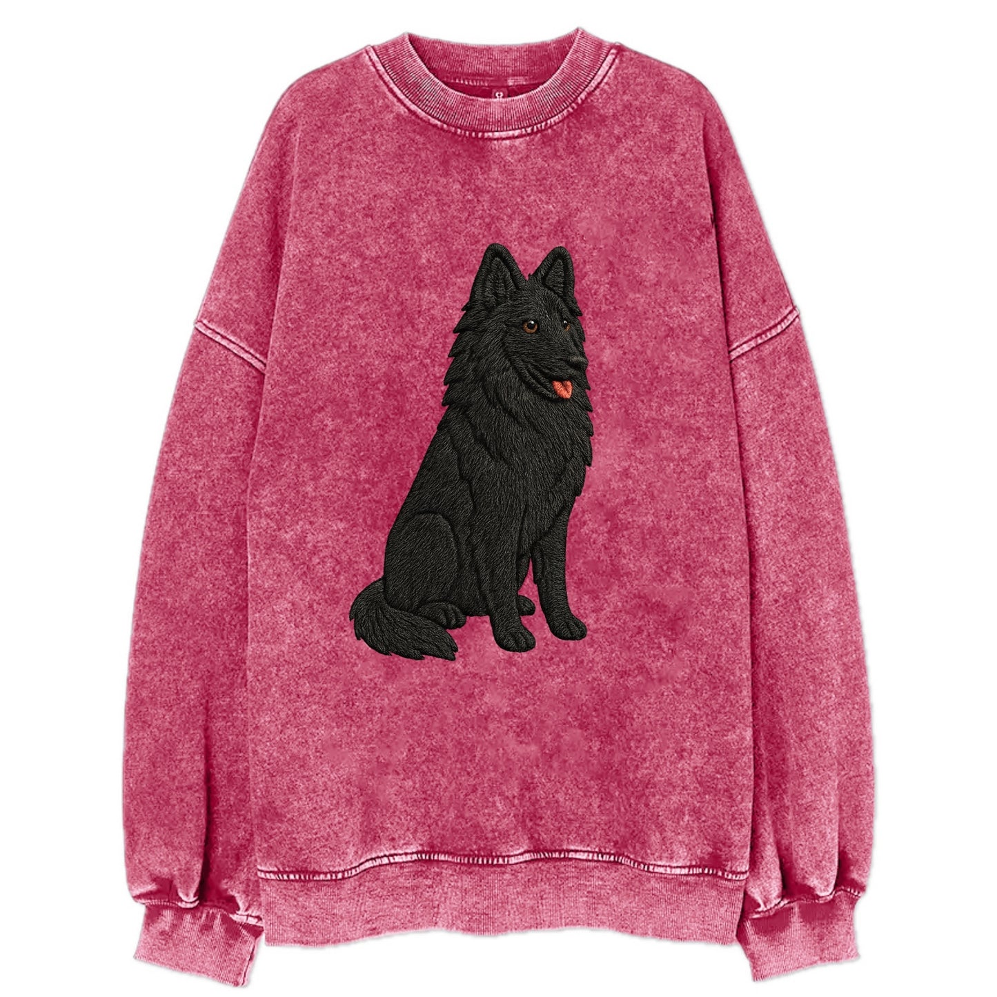 Belgian Sheepdog - Black long-haired embroidered pose - Vintage Sweatshirt - Pink