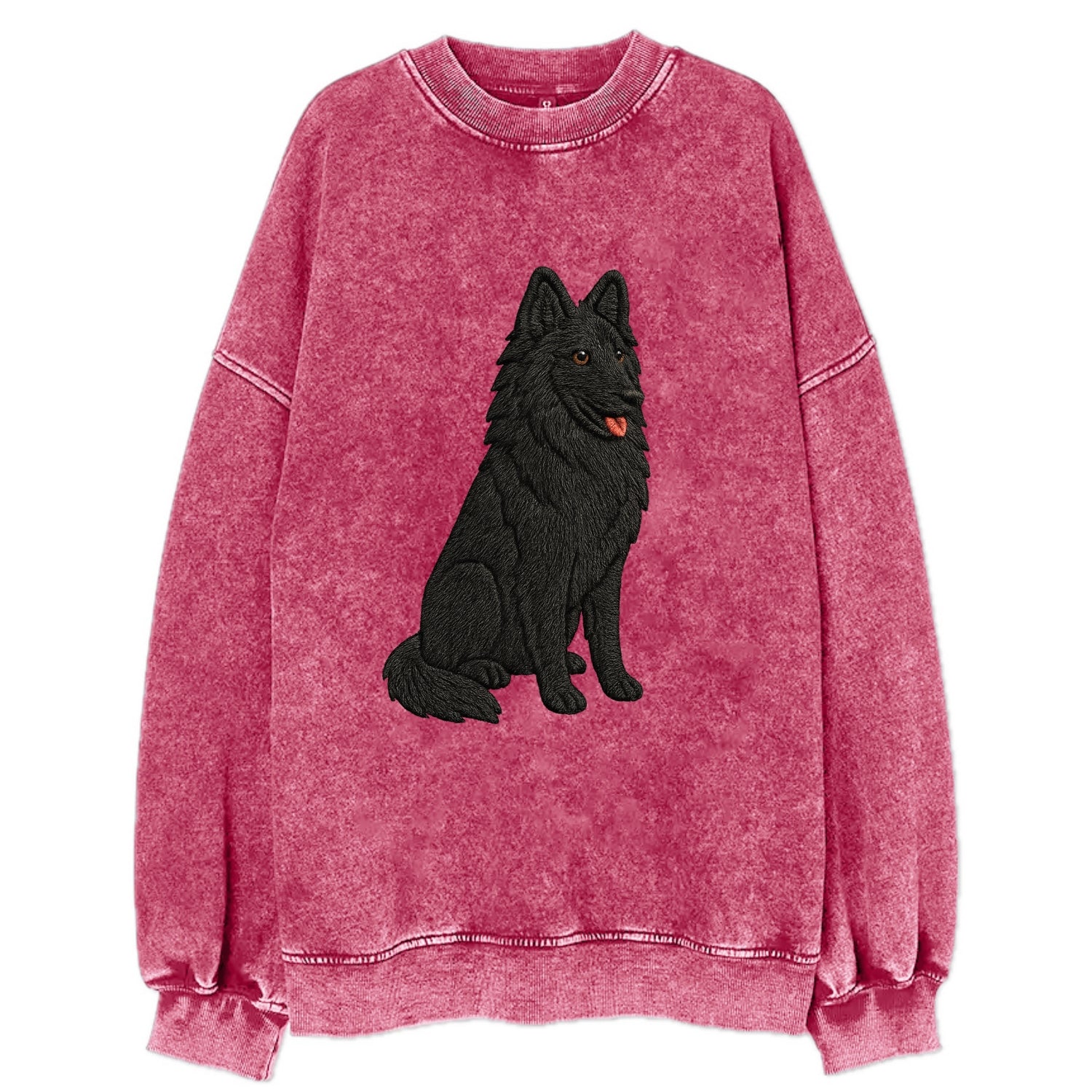 Belgian Sheepdog - Black long-haired embroidered pose - Vintage Sweatshirt - Pink
