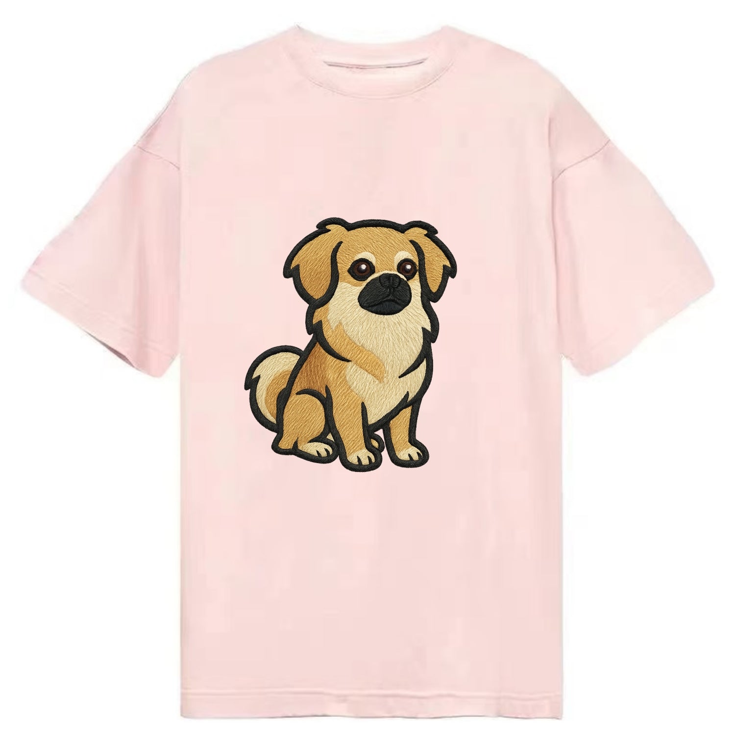 Tibetan Spaniel - Fawn small dog embroidered design - Classic T-shirt - Pink