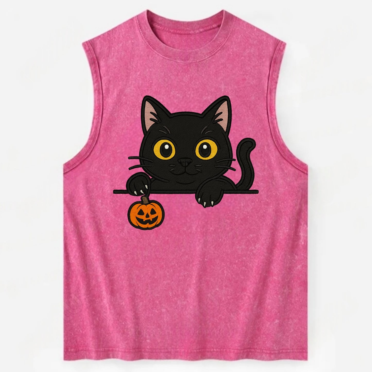 Midnight the black cat poking tongue out playfully while peeking. - Vintage Washed Tank - Pink