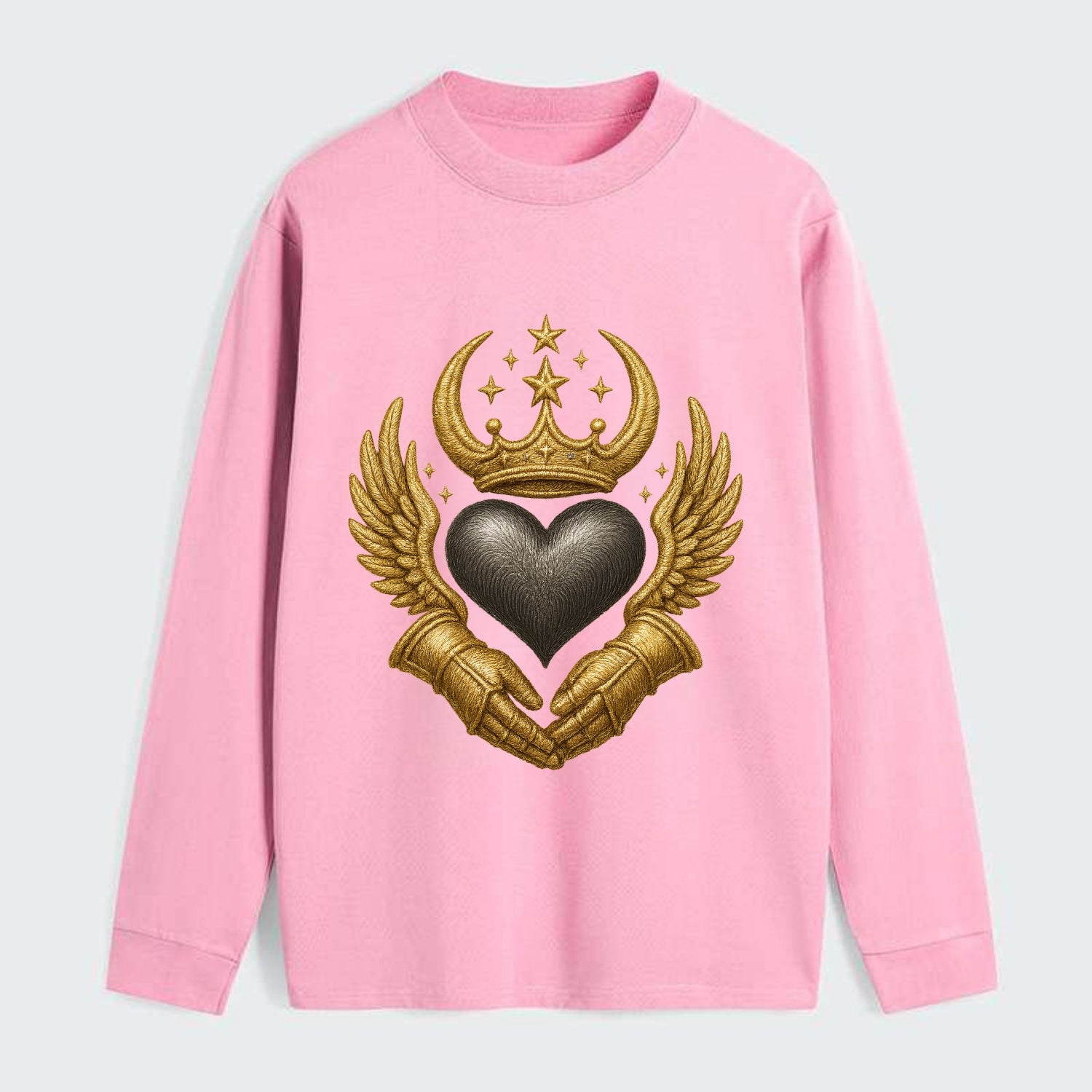 Nordic knotwork crown supporting a frosted steel heart with mittened - Classic Long Sleeve Shirt - Pink