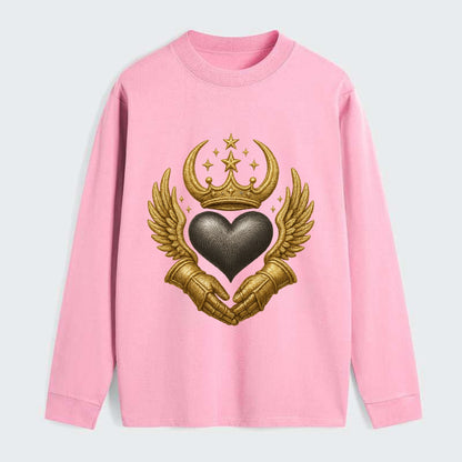 Nordic knotwork crown supporting a frosted steel heart with mittened - Classic Long Sleeve Shirt - Pink