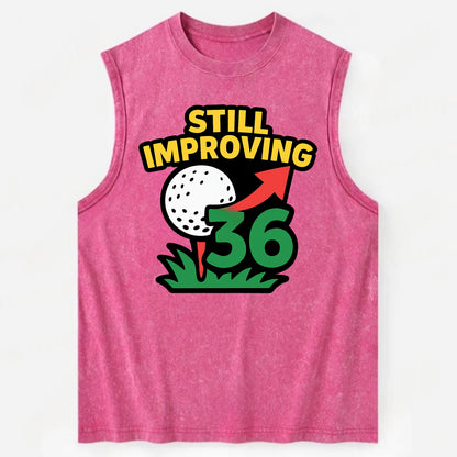 Handicap number getting higher with arrow - "Still Improving" - optimistic - Vintage Washed Tank - Pink