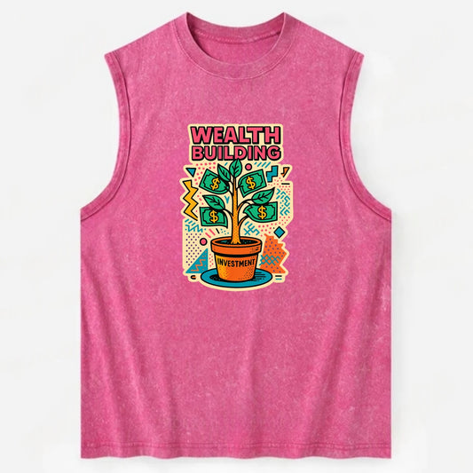 Money tree growing from investment pot - financial independence journey, - Vintage Washed Tank - Pink
