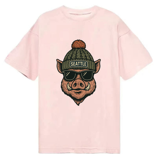 Washington Hog wearing Seattle beanie with pom pom and wayfarer sunglasses - Classic T-shirt