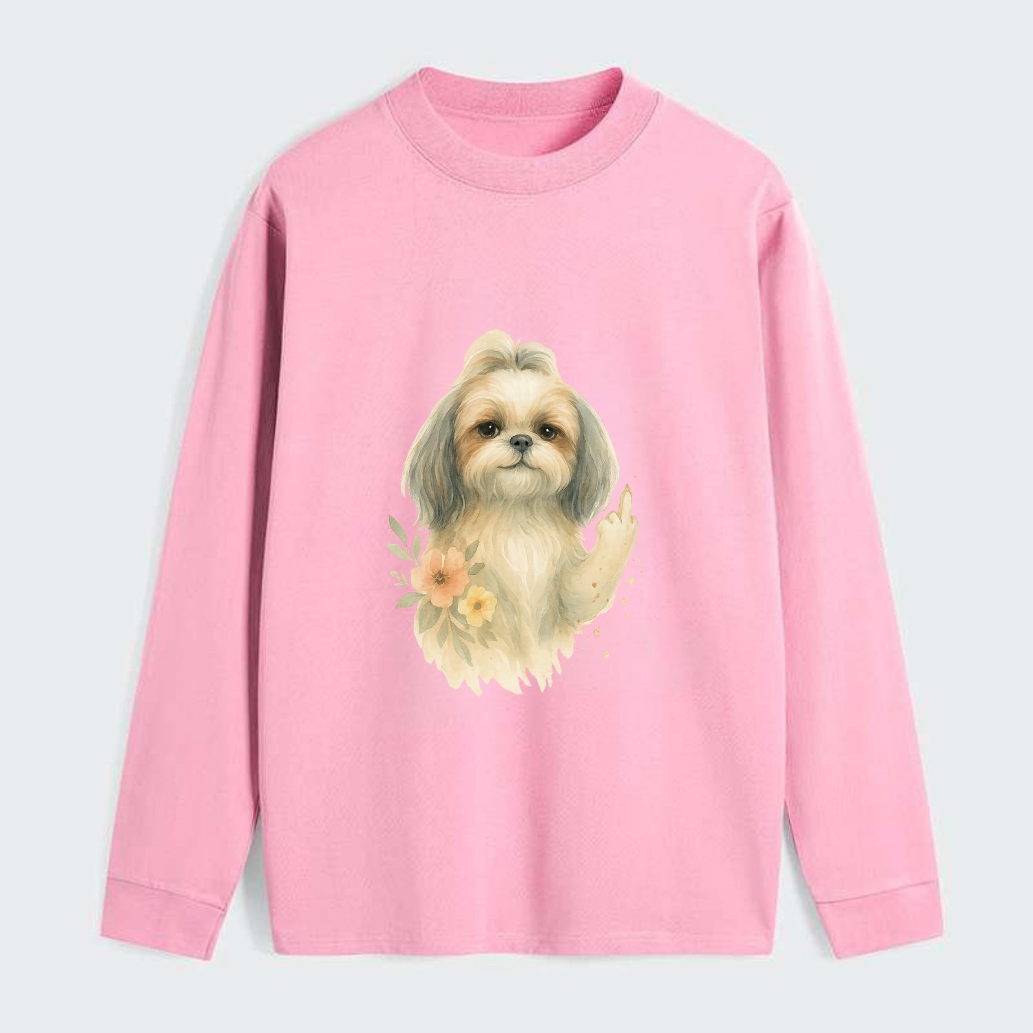 Shih Tzu with long flowing silky hair, tiny paw showing attitude - Classic Long Sleeve Shirt - Pink