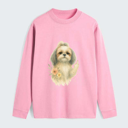 Shih Tzu with long flowing silky hair, tiny paw showing attitude - Classic Long Sleeve Shirt - Pink