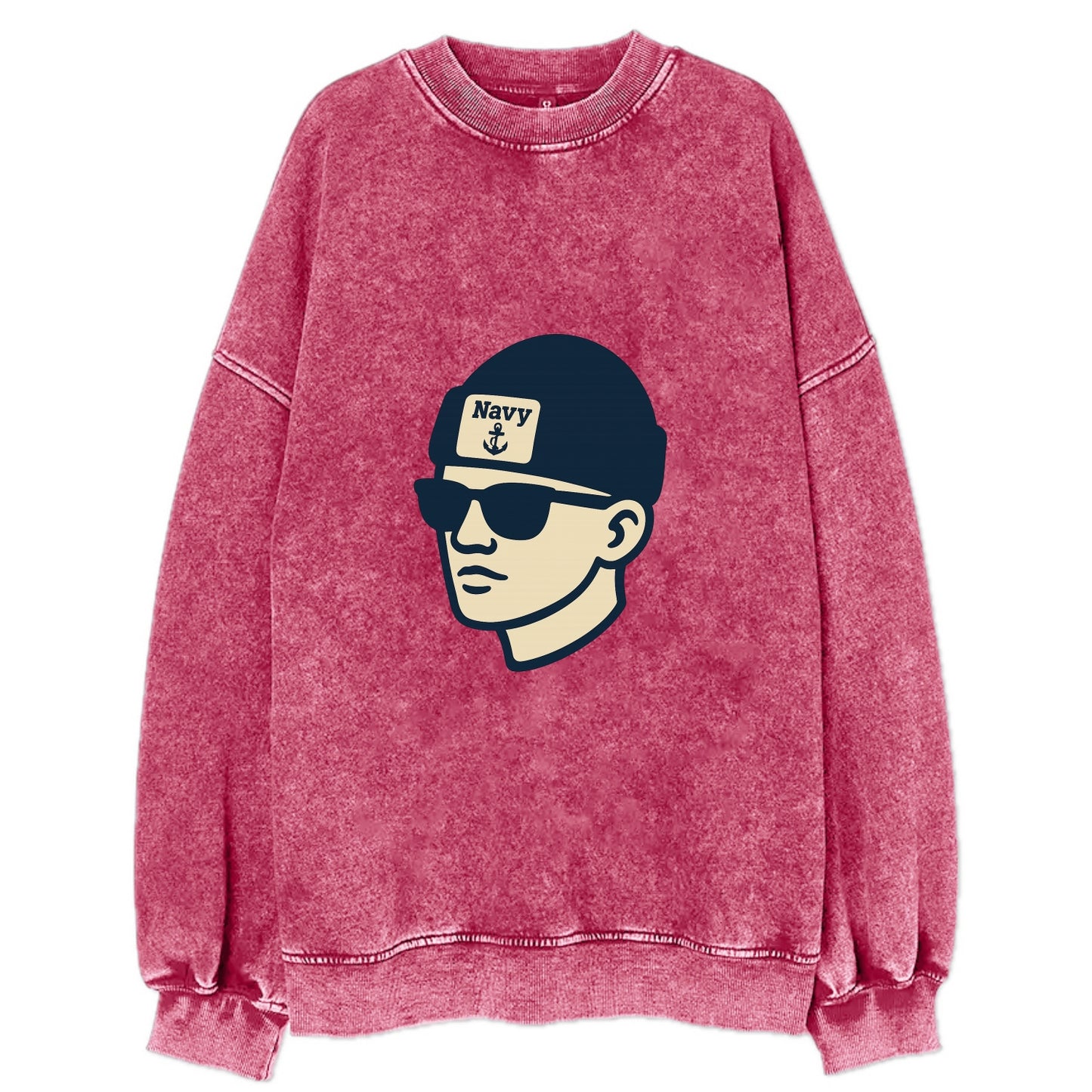 Annapolis Midshipman wearing Navy beanie with anchor patch - Vintage Sweatshirt - Pink