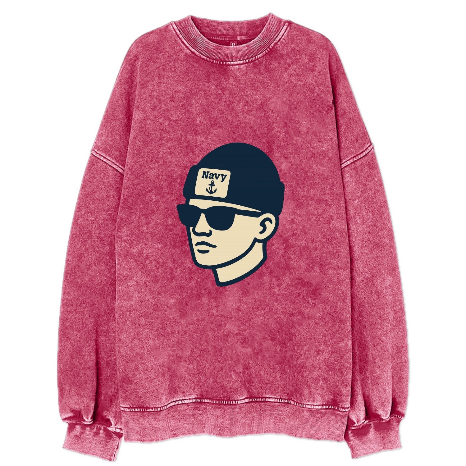 Annapolis Midshipman wearing Navy beanie with anchor patch - Vintage Sweatshirt - Pink