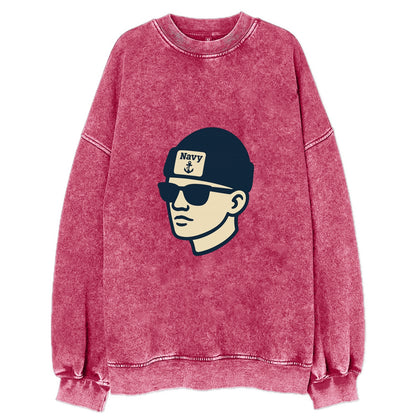 Annapolis Midshipman wearing Navy beanie with anchor patch - Vintage Sweatshirt - Pink