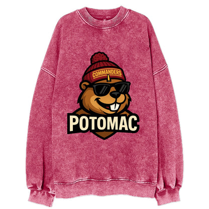Potomac Beaver wearing Commanders beanie with monument patch and wayfarer - Vintage Sweatshirt - Pink