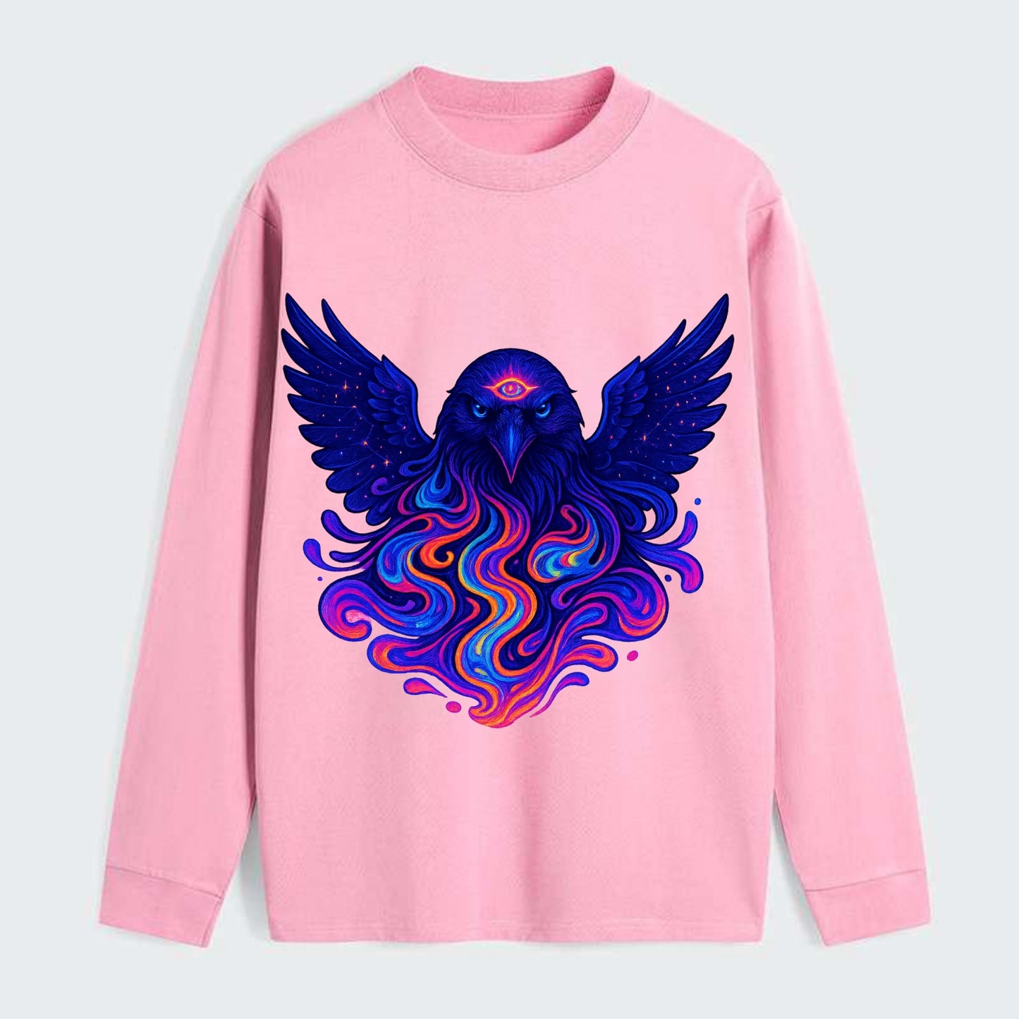 Mysterious raven with feathers showing future visions in neon colors, - Classic Long Sleeve Shirt - Pink